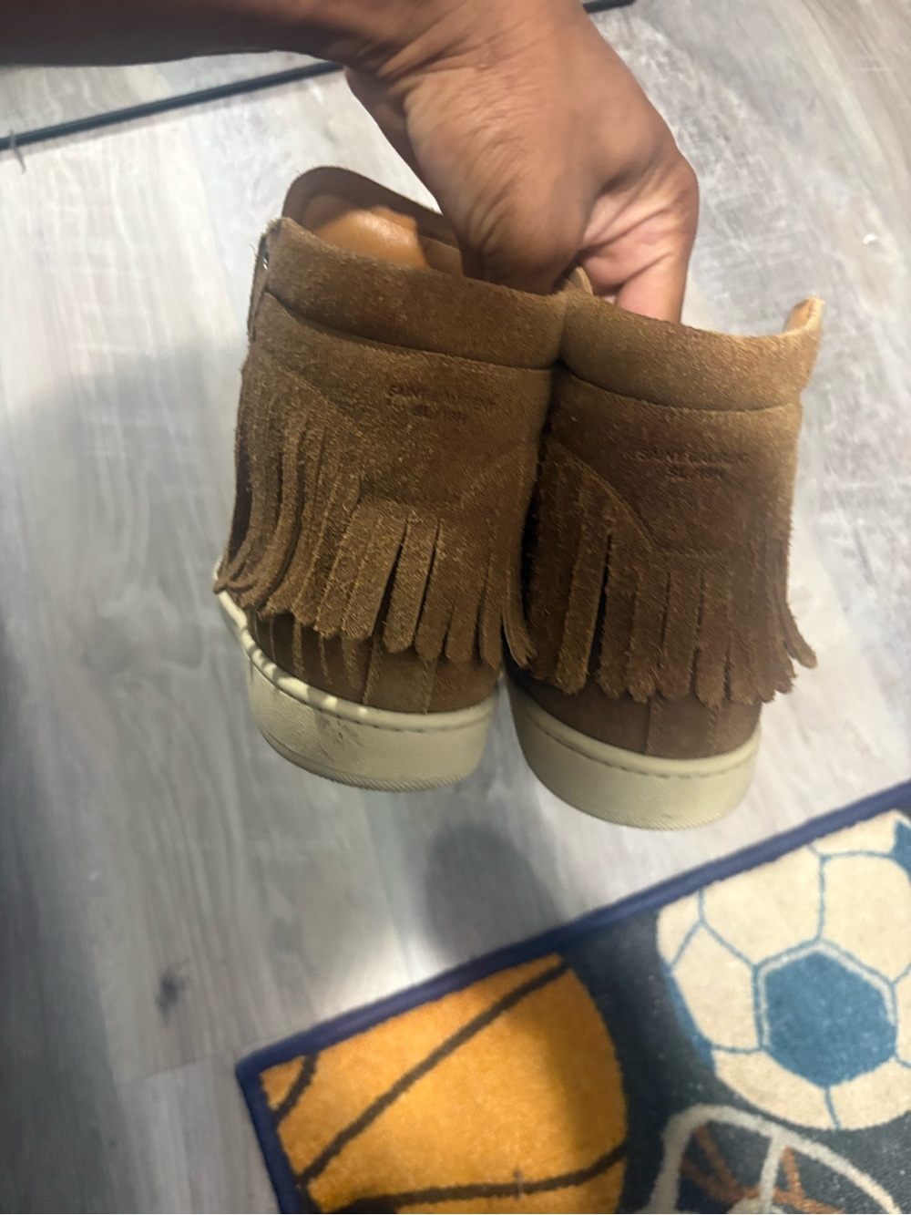 Saint Laurent Brown/Tan Suede High-Top Sneakers - Picture 4 of 5